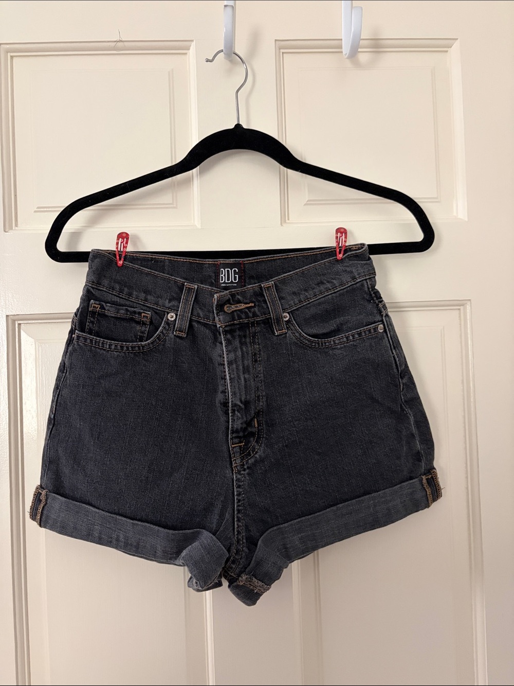 BDG black denim shorts